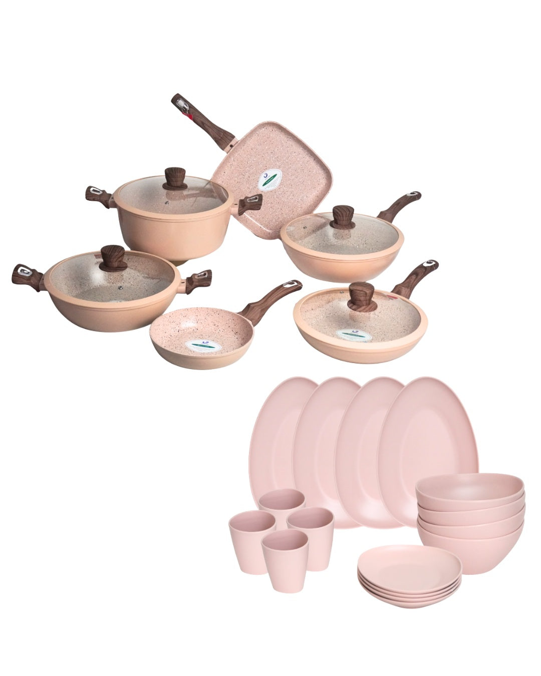 PROMOCIÓN Batería de Cocina Cerámica Antiadherente + Vajilla Melamina
