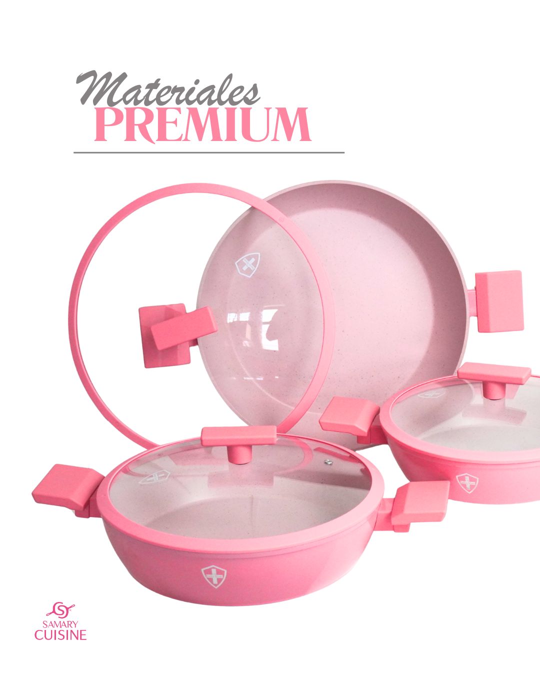 Ollas de cerámica Paris Pink - SWISS SILVER 6 pz HSM Antiadherente premium