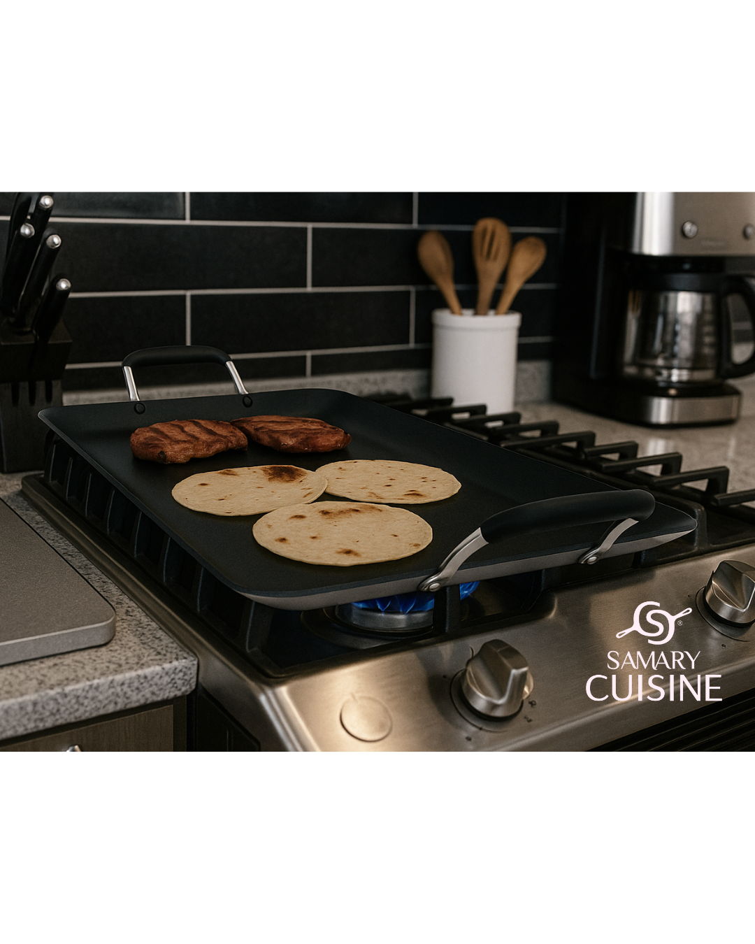Comal Rectangular Alfa Cuisine de 2 Parrillas Teflón Premium Negro | +1000 vendidos