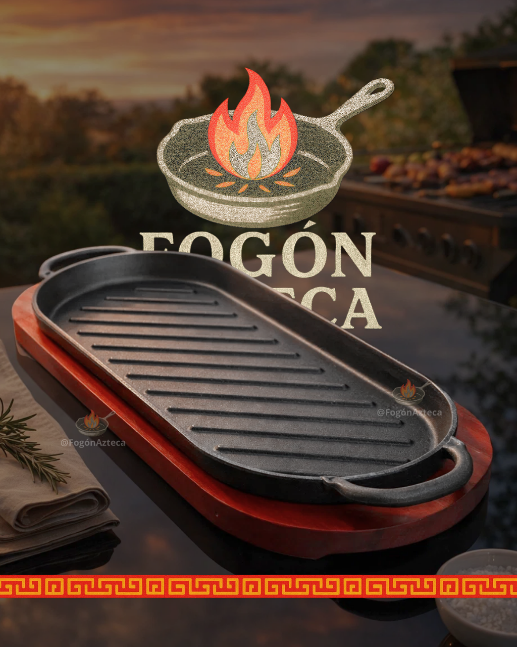 Grill Ovalado 38, 42  cm de hierro c/ tabla - GRILL