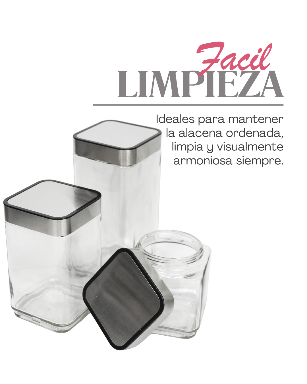 Azucarero de Vidrio Cuadrado 41719  diferentes tamaños - CANISTER 3 pz