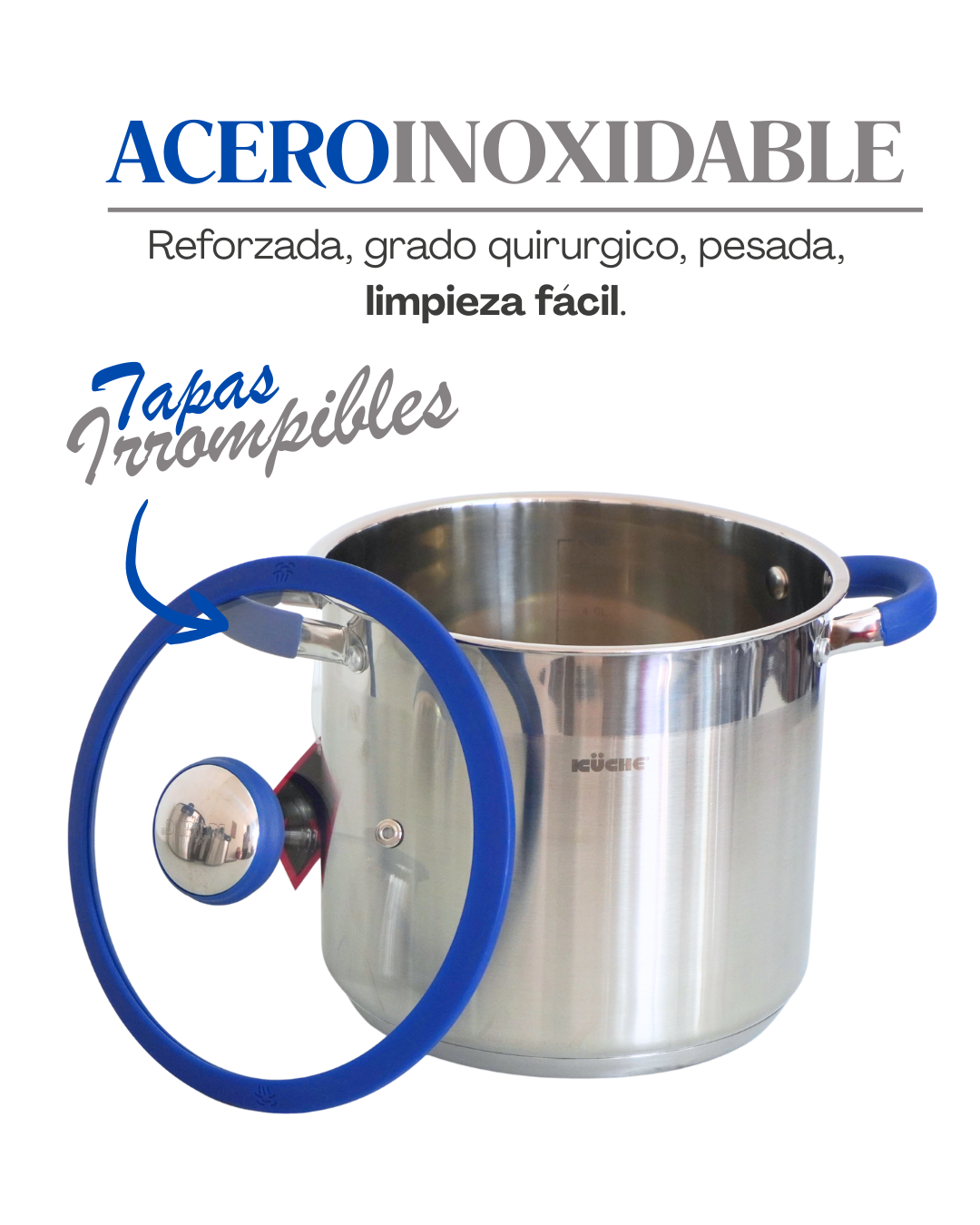 Juego Ollas Roze 8 Pz Tapa Irrompible Silicon 5, 7, 8 Y 10 L