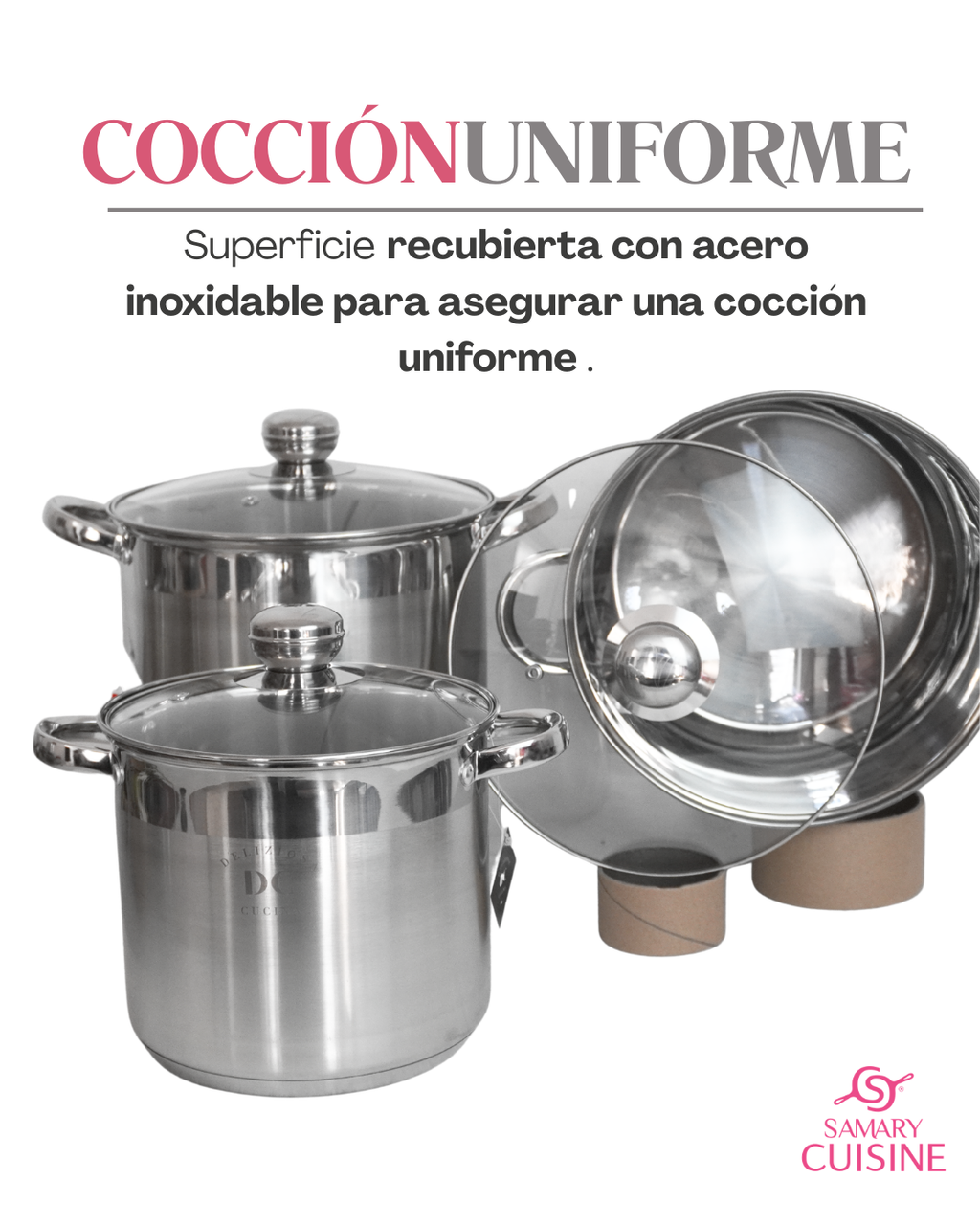 Ollas Acero Inoxidable - DC 8pz 30, 32 y 34 cm