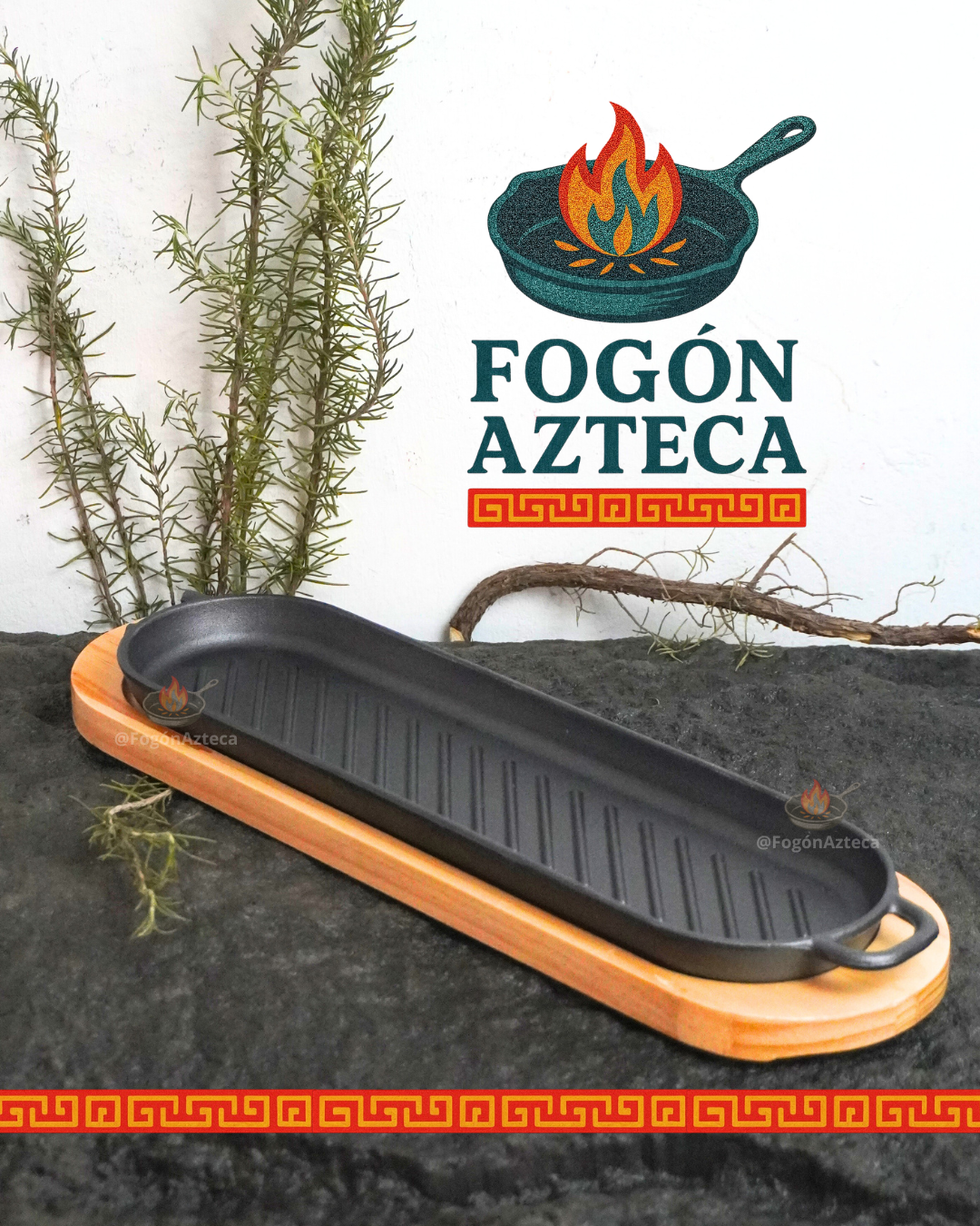 Sarten Grill Ovalado 38 cm hierro c/ tabla