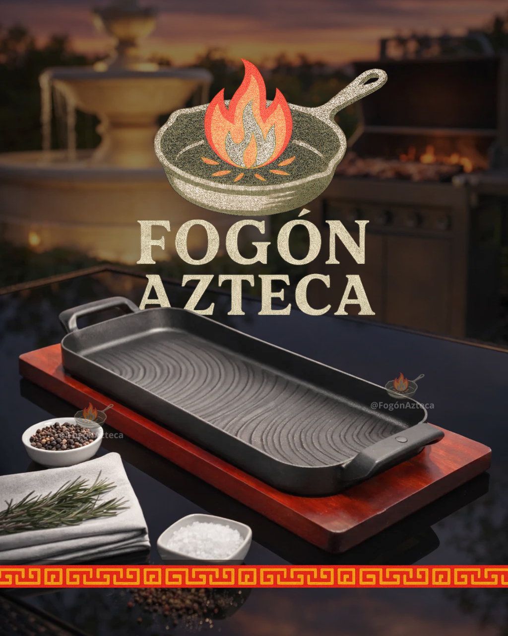 Sarten Grill rectangular de hierro c/ tabla 38