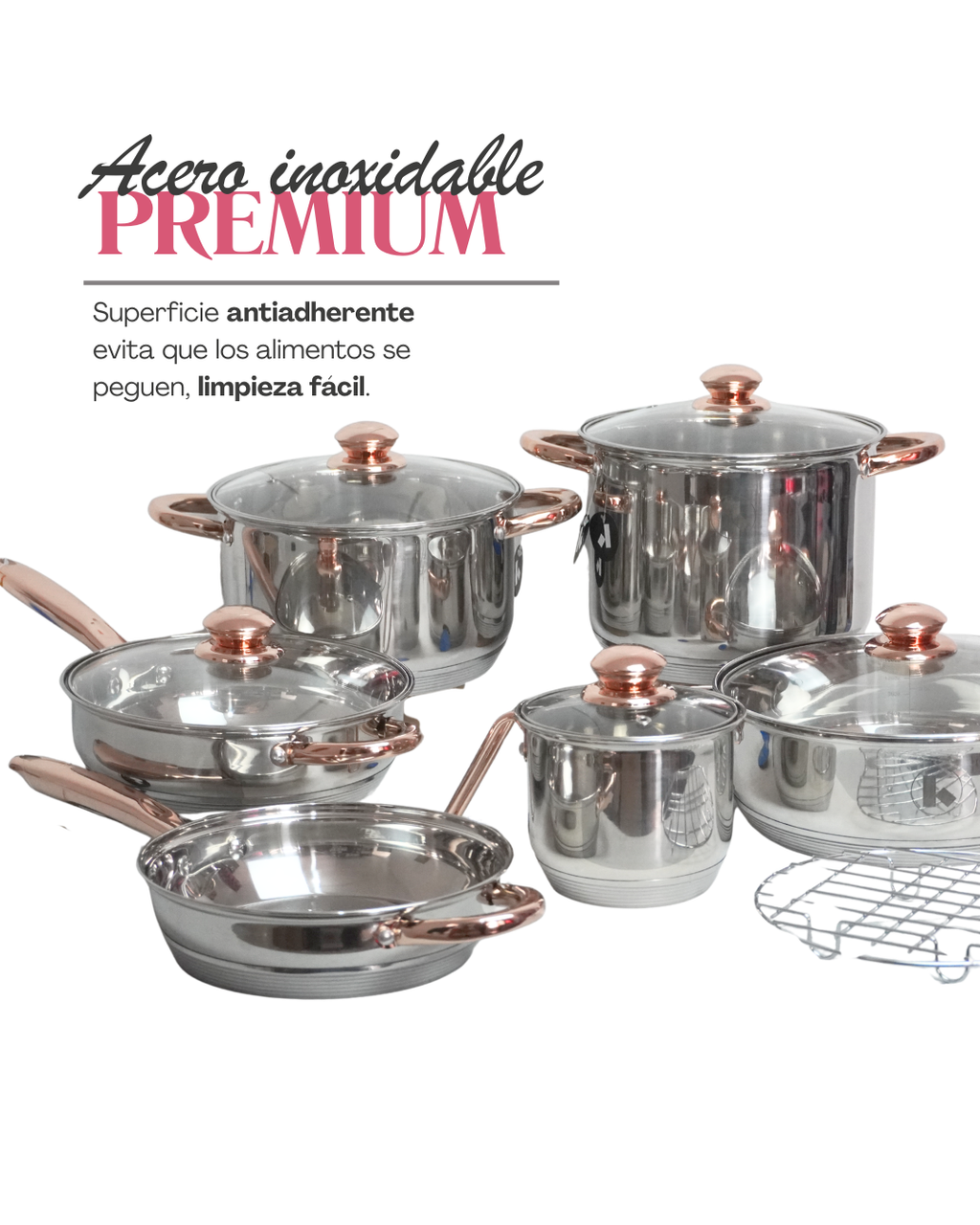 Batería de Cocina Klausberg Praga 12 Pzas Acero Inoxidable Dorado Inducción