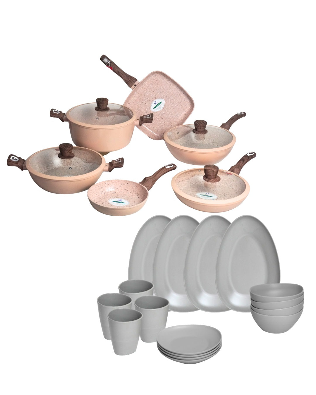 PROMOCIÓN Batería de Cocina Cerámica Antiadherente + Vajilla Melamina