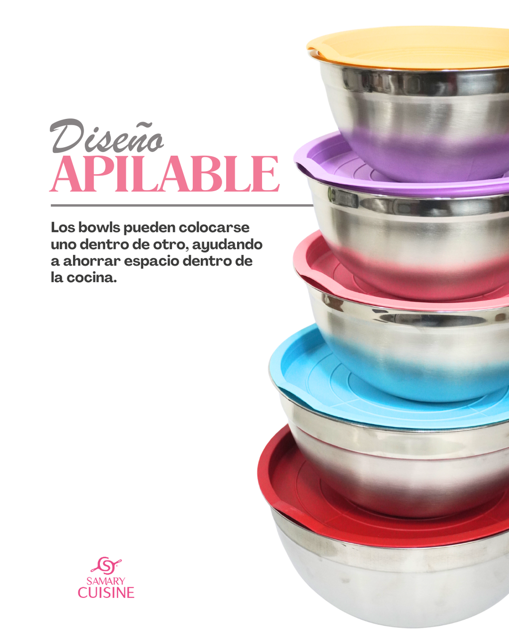 Bowl de acero inoxidable con tapa - GENERICO 5 pz