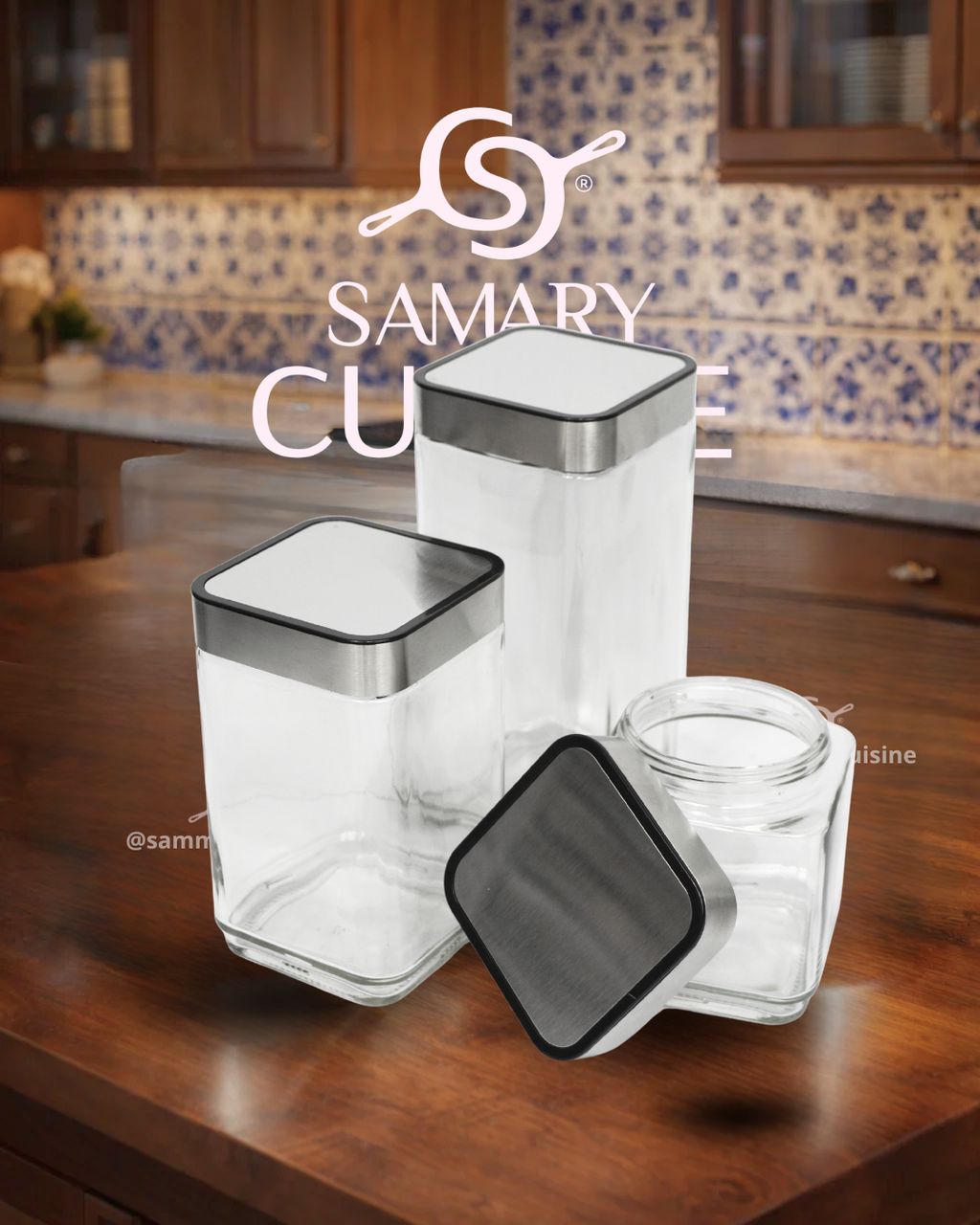 Azucarero de Vidrio Cuadrado 41719  diferentes tamaños - CANISTER 3 pz