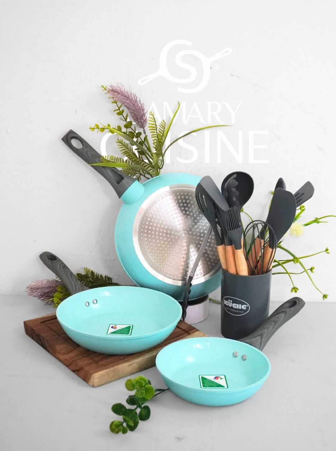 PROMOCION - Set de sartenes Palermo de cerámica antiadherente + Set de Utensilios de  silicona 12 pz