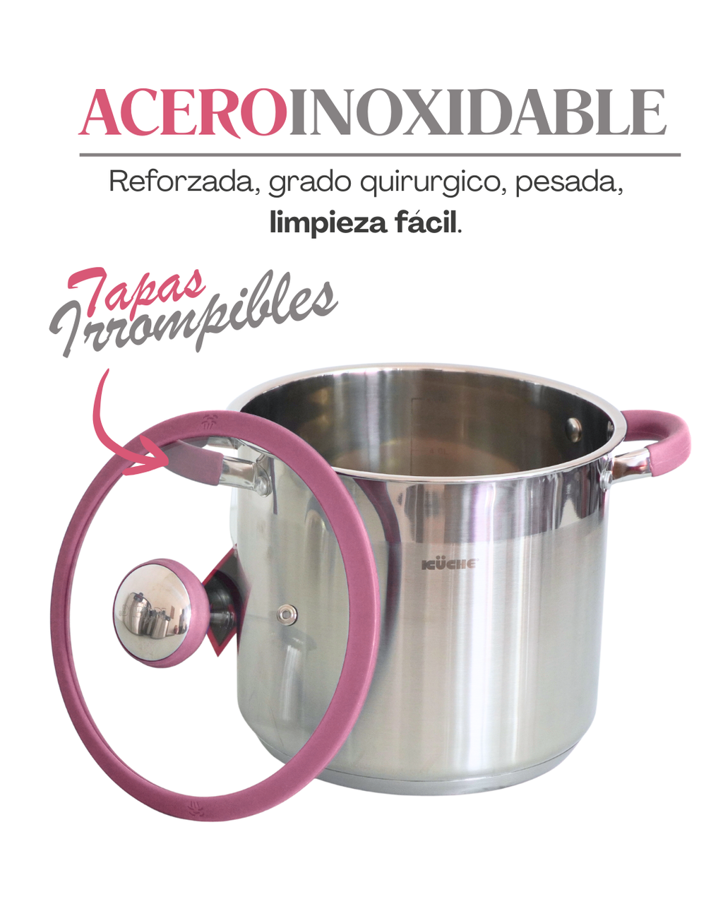 Juego Ollas Roze 8 Pz Tapa Irrompible Silicon 5, 7, 8 Y 10 L