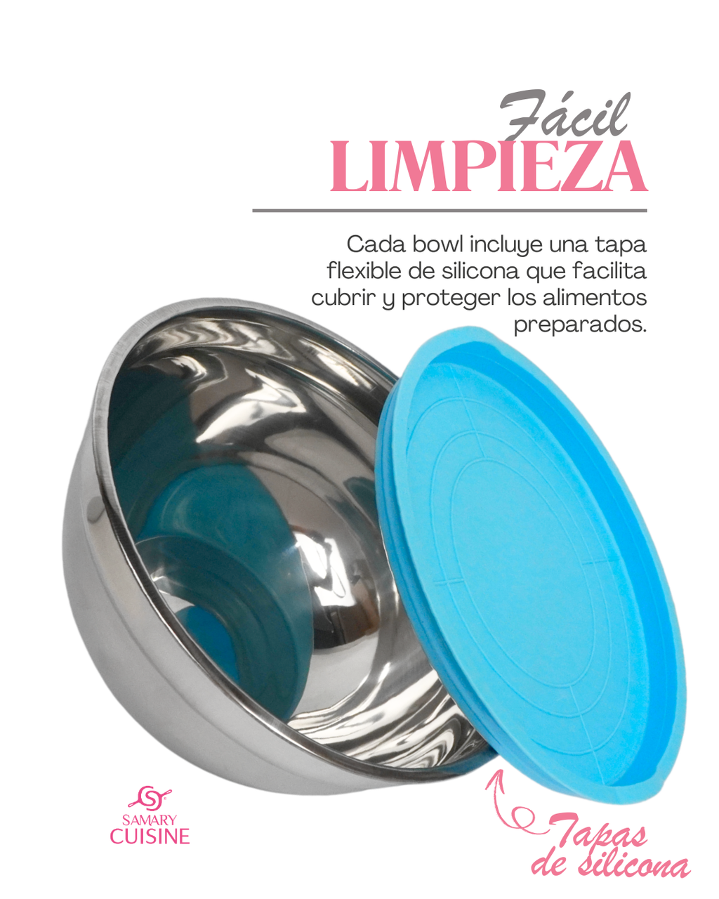 Bowl de acero inoxidable con tapa - GENERICO 5 pz