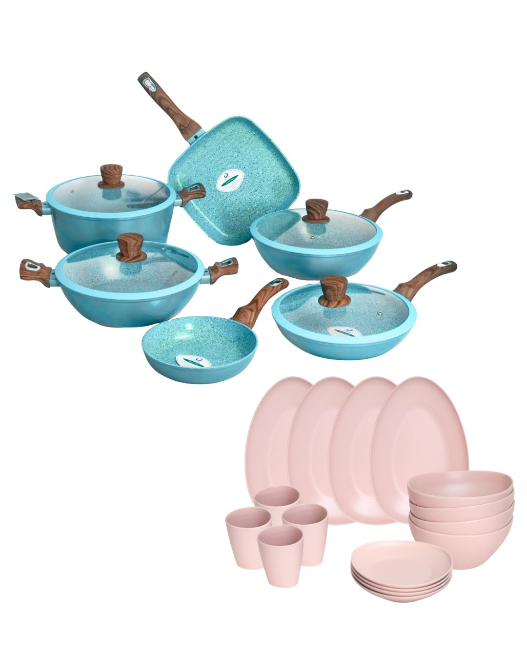 PROMOCIÓN Batería de Cocina Cerámica Antiadherente + Vajilla Melamina