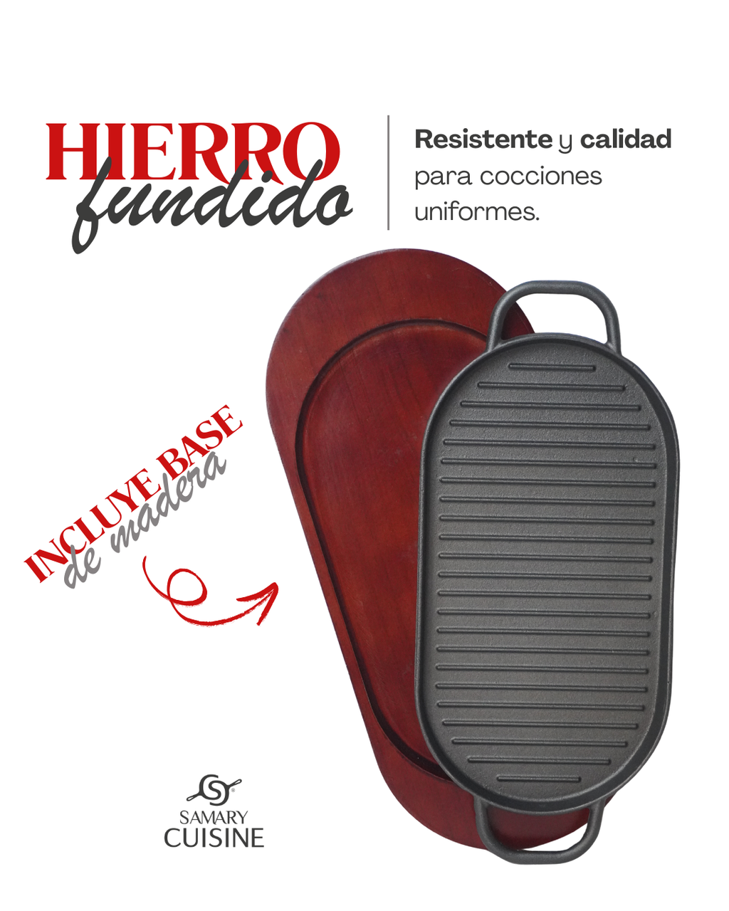 Grill Ovalado 38, 42  cm de hierro c/ tabla - GRILL