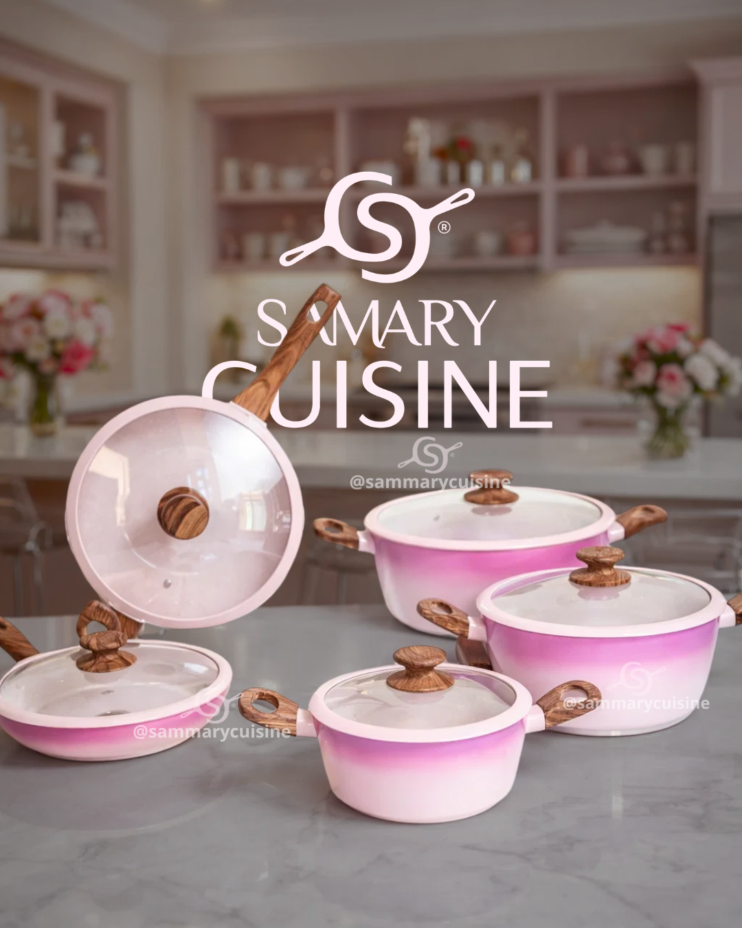 Batería de Cocina Cerámica antiadherente Kung Fu Master - 10 pz de Silicona | Juego de Ollas y Sartenes con Tapas de Vidrio | Fondo Multicapas | Apta para Gas, Eléctrica e Inducción | Alta Durabilidad y Fácil Limpieza