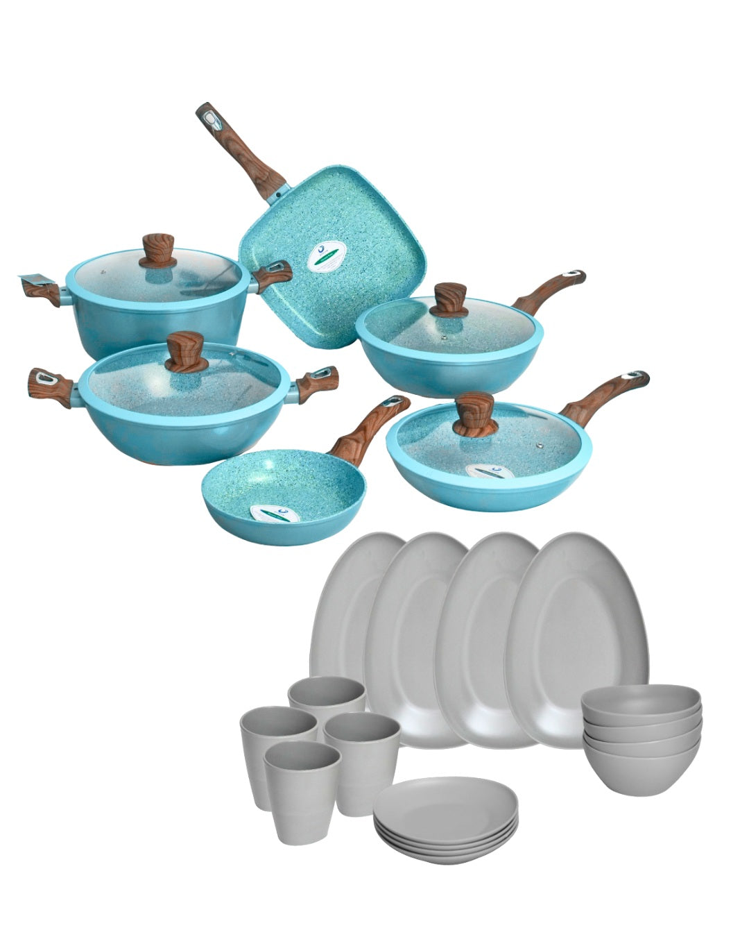 PROMOCIÓN Batería de Cocina Cerámica Antiadherente + Vajilla Melamina