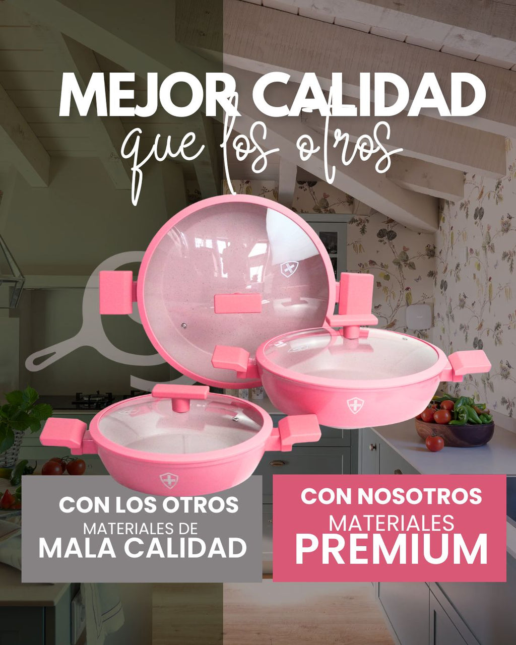 Ollas de cerámica Paris Pink - SWISS SILVER 6 pz HSM Antiadherente premium