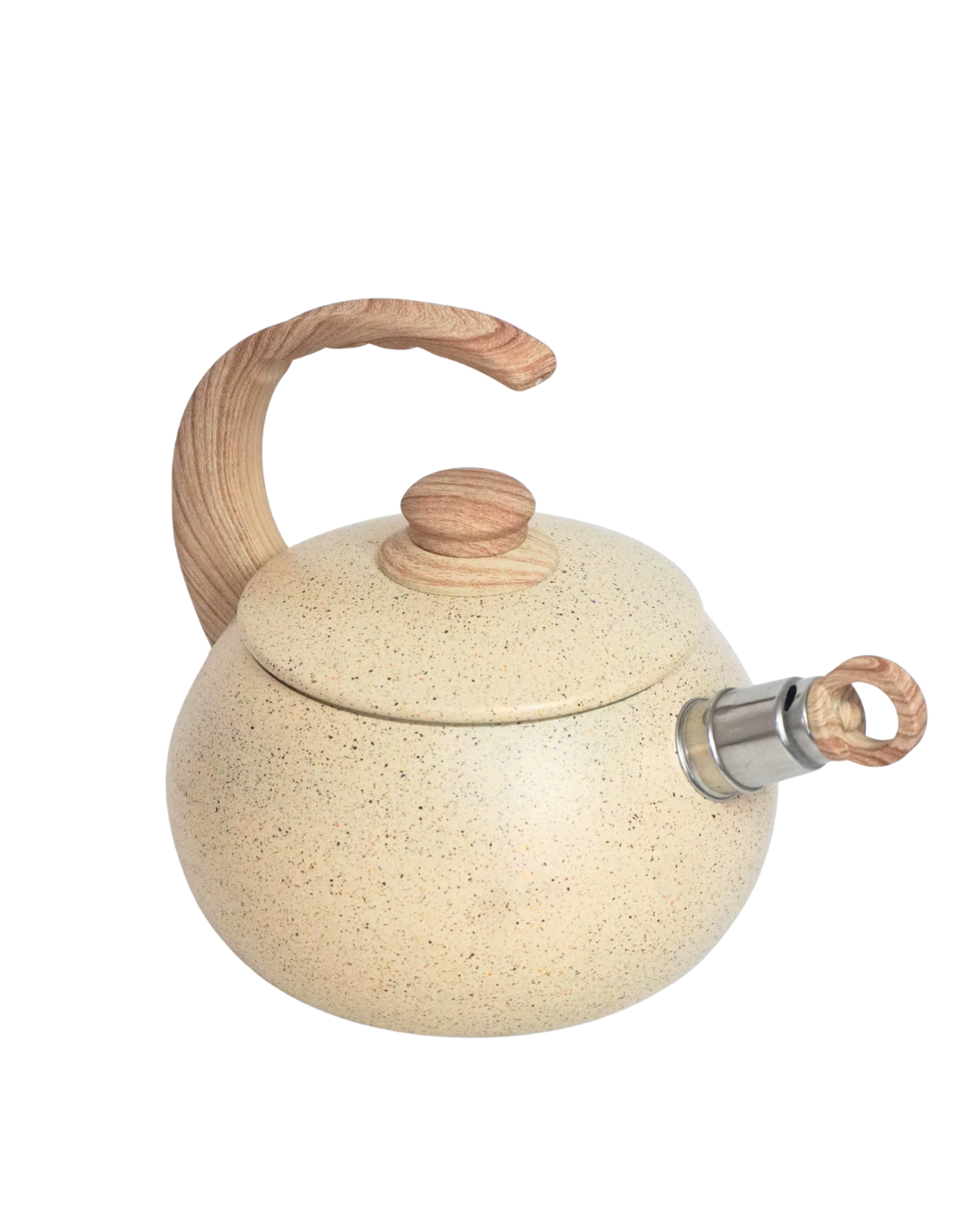 Tetera Pastel NEWARE 1 pz con Silbato | Acabado Tipo Mármol Antiadherente | Asa Ergonómica Tipo Madera | Calentado Rápido | Apta para Estufa de Gas, Eléctrica e Inducción | Diseño Moderno y Elegante