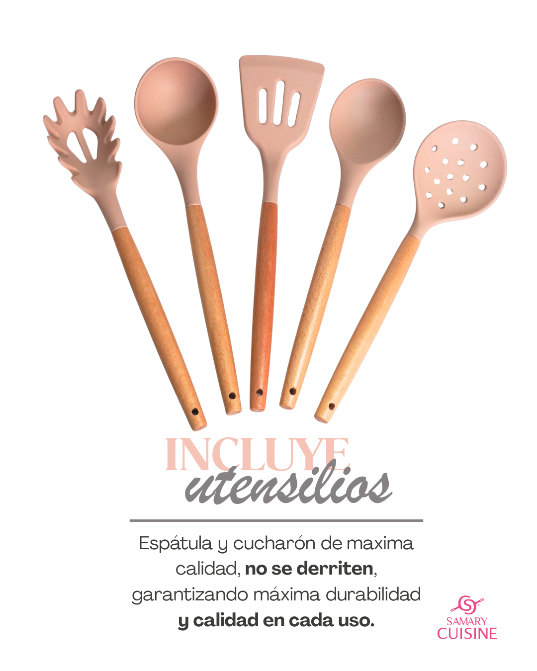 Bateria Ceramica Dore C/vaporera Y Utensilios Mangos Dorado