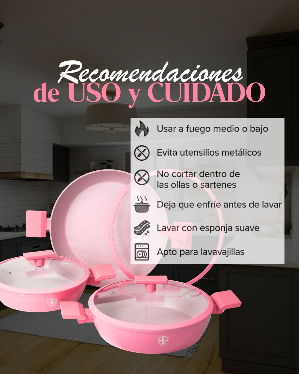 Ollas de cerámica Paris Pink - SWISS SILVER 6 pz HSM Antiadherente premium