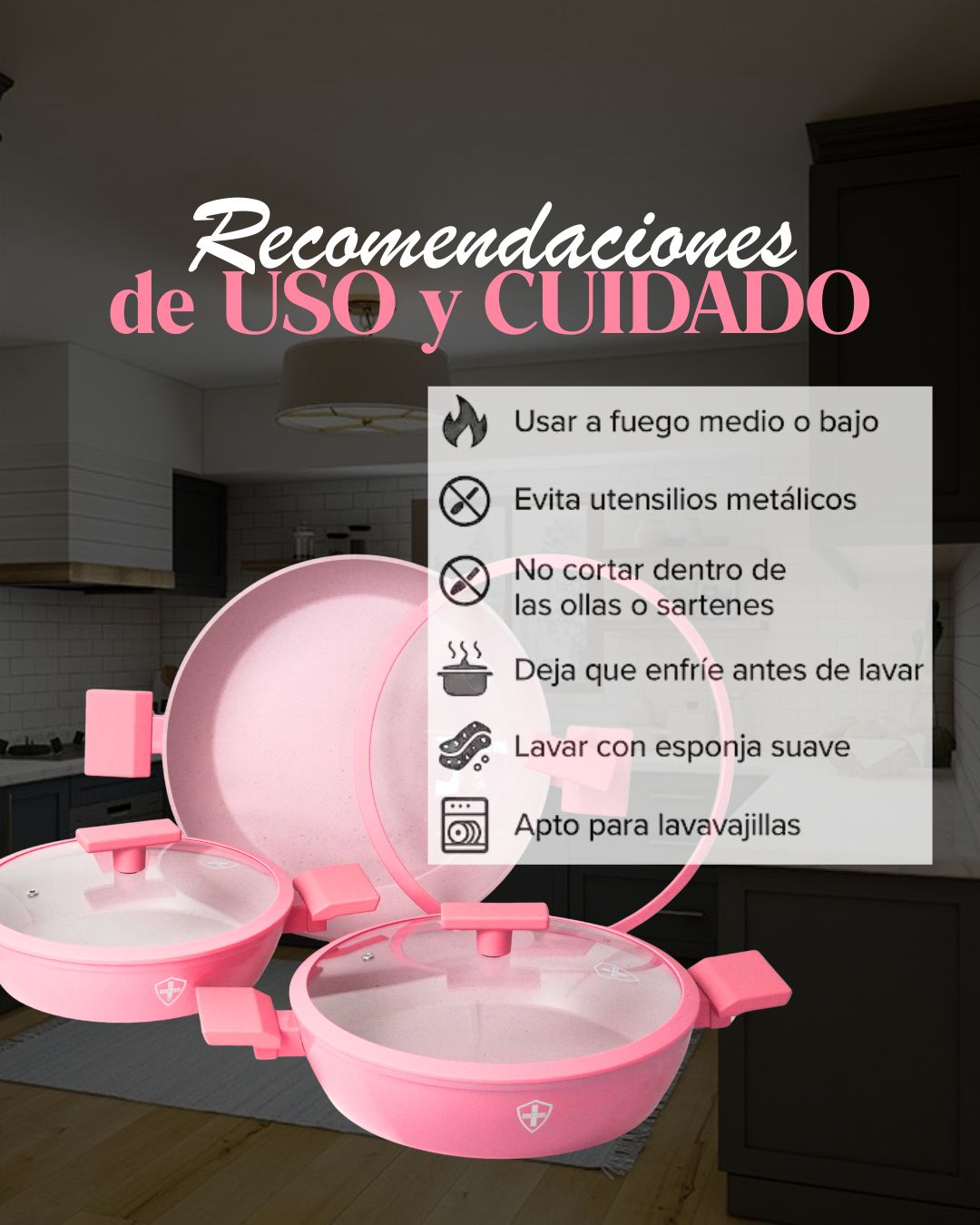Ollas de cerámica Paris Pink - SWISS SILVER 6 pz HSM Antiadherente premium