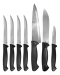 Set de 7 Cuchillos de Cocina y Carne de Acero Inoxidable con Mango Negro Ergonómico