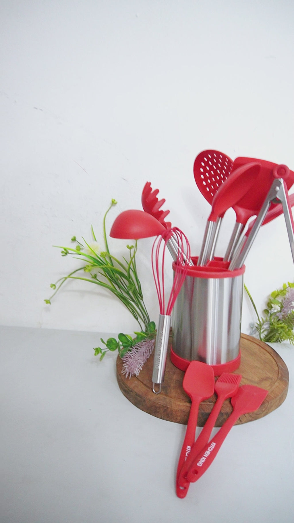 Set de Utensilios de Cocina de Silicona con Mangos de Acero Inoxidable - KITCHEN KING 12